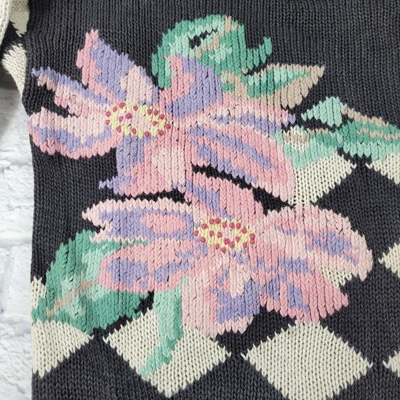 Vintage Ninon de Lenclos Floral Embroidered Harlequin Sleeve Sweater size Small - Picture 3 of 10